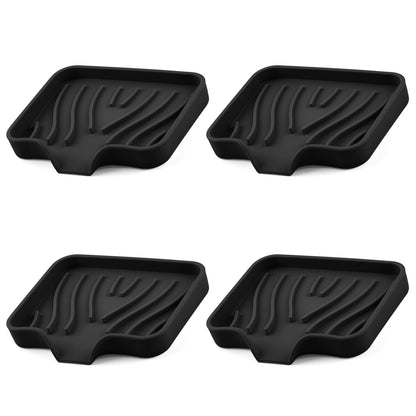Silicone Soap Dish with Drain Spouts, Bar Soap Holder, Self-Draining Sink Organizer Kitchen Sponge Tray, Non-Slip Dispensers for Bathroom, Kitchen (Grey, 2 Short)