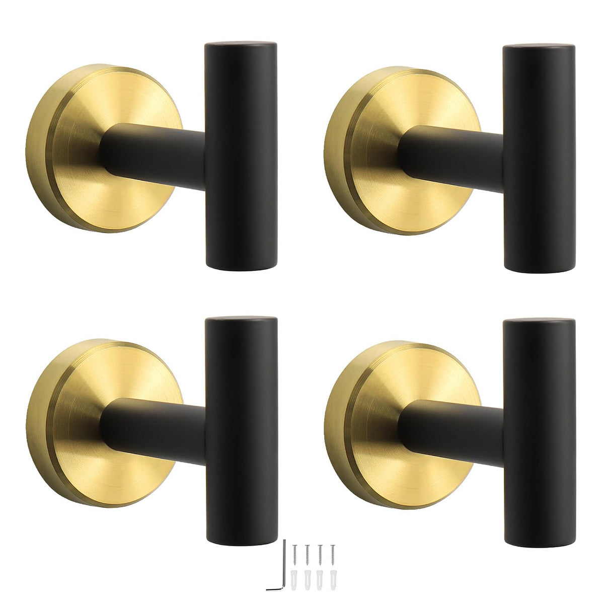 NearMoon Bath Towel Hooks- SUS 304 Stainless Steel Robe Hook Holder, Heavy Duty Coat Hook for Bathroom Livingroom Hotel Kitchen Garage, Wall Mounted (Matte Black, 4 Pack)