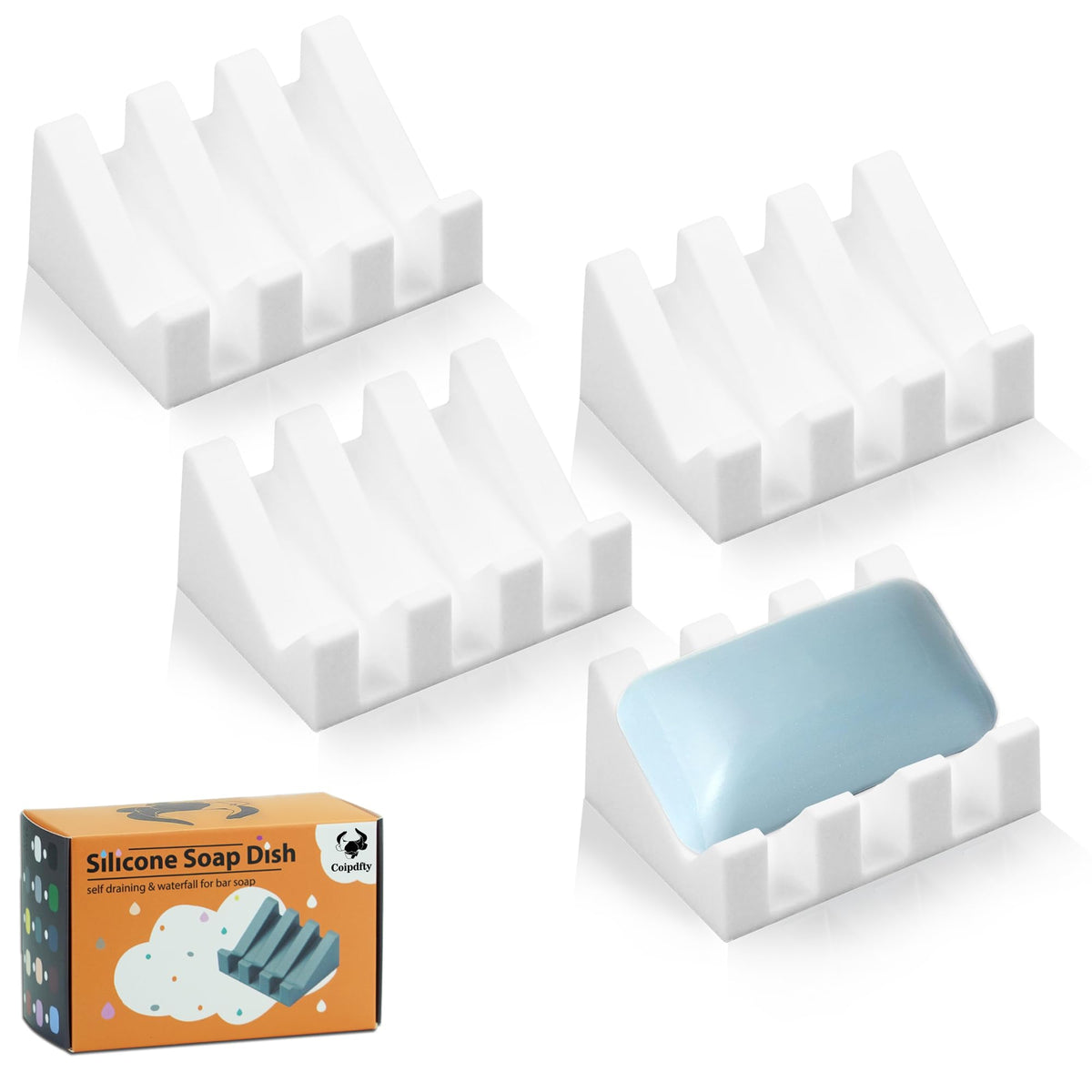 Self Draining Soap Dish Holder,Silicone Soap Dish,for Bathroom,Kitchen, Sponges，Can Extend Soap Life，Keep Soap Bars Dry and Easy Cleaning (White,2-Pack)
