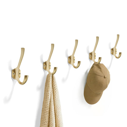 AVICCI 5 Pack Coat Hooks Matte Gold Towel Hooks Robe Hooks for Bathroom Living Room Bedroom Hanger for Robe Dressing Room
