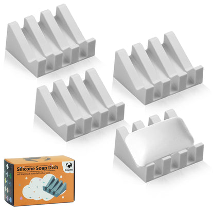 Self Draining Soap Dish Holder,Silicone Soap Dish,for Bathroom,Kitchen, Sponges，Can Extend Soap Life，Keep Soap Bars Dry and Easy Cleaning (White,2-Pack)