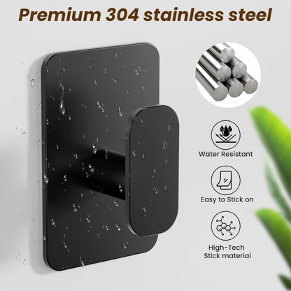 Large Heavy Duty Adhesive Wall Hooks - 26lb Max, Stainless Steel Waterproof Towel Hooks for Hanging Towel, Coat, Robe, Sticky Hooks for Use in Bathroom, Shower, Kitchen, Door(Black, 4 Pack)