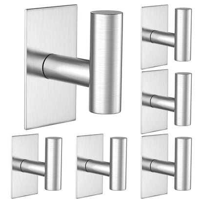 VAEHOLD Wall Towel Hooks, Heavy Duty Sticky Holder Waterproof Towel Hooks for Hanging Coat, Clothes, Closet Hook Wall Mount for Kitchen (Chrome, 2 Pack)
