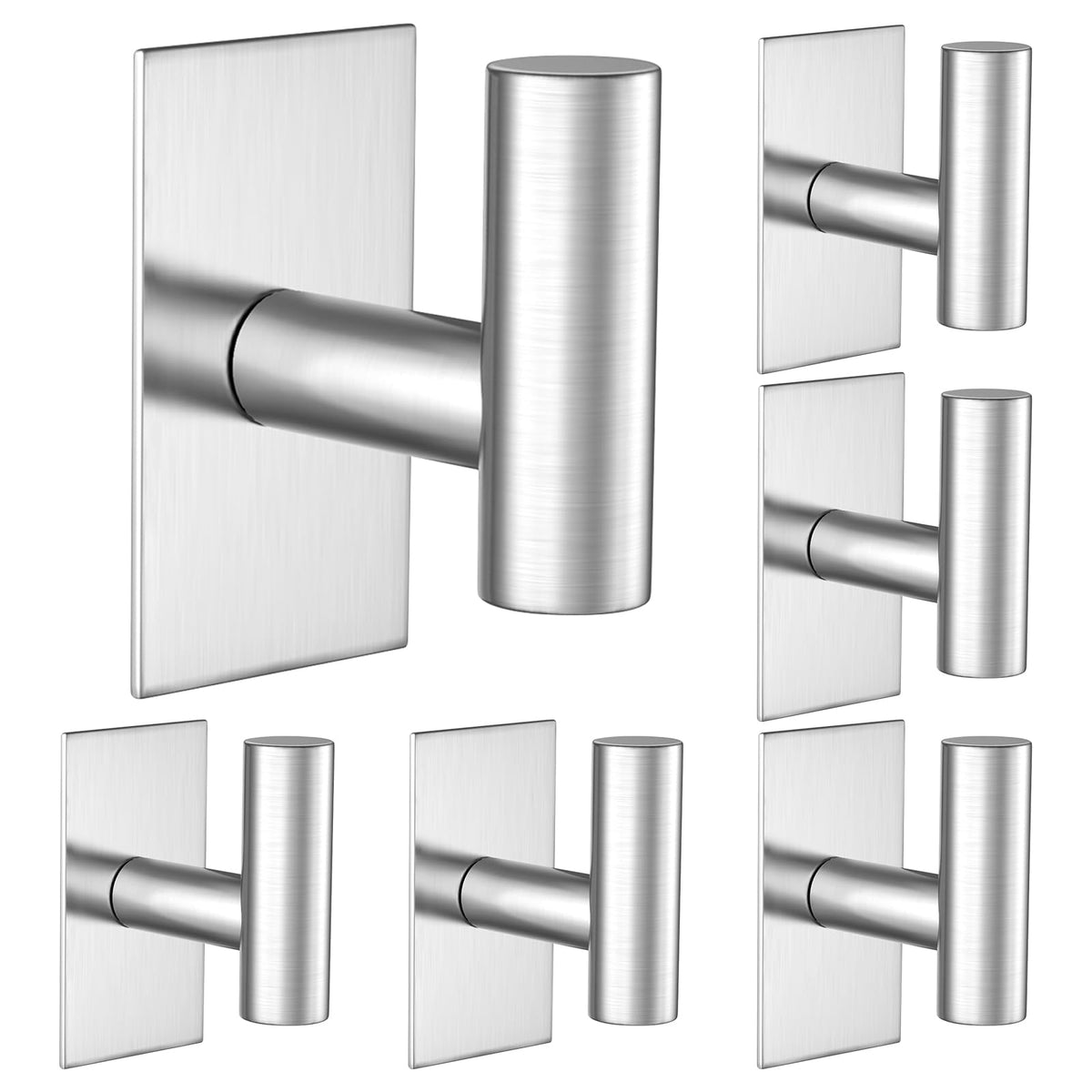 VAEHOLD Wall Towel Hooks, Heavy Duty Sticky Holder Waterproof Towel Hooks for Hanging Coat, Clothes, Closet Hook Wall Mount for Kitchen (Silver, 4 Pack)