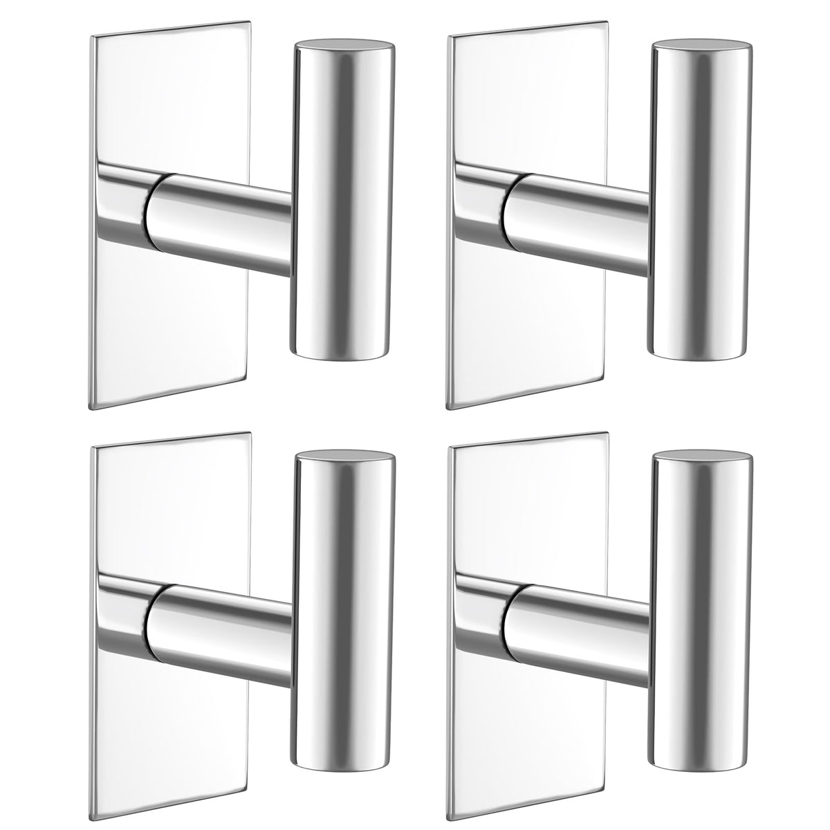 VAEHOLD Wall Towel Hooks, Heavy Duty Sticky Holder Waterproof Towel Hooks for Hanging Coat, Clothes, Closet Hook Wall Mount for Kitchen (Silver, 4 Pack)