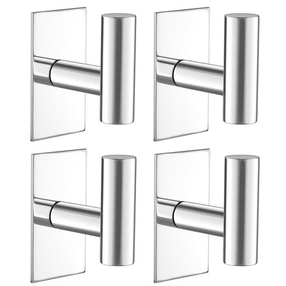 VAEHOLD Wall Towel Hooks, Heavy Duty Sticky Holder Waterproof Towel Hooks for Hanging Coat, Clothes, Closet Hook Wall Mount for Kitchen (Silver, 4 Pack)