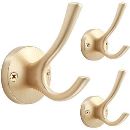 TOFIIGREM Black Towel Hooks, 2 Pack Coat Robe Hook Heavy Duty Metal Double Bathrobe Hook Wall Mounted, Hand Towels Hooks for Cubicle Bathroom Kitchen Closet Garage