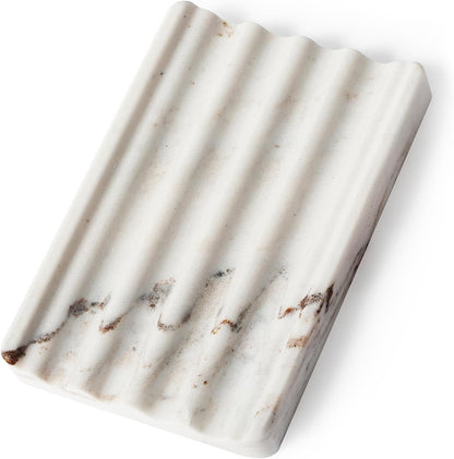 Koville Natural Marble Soap Dish for Shower, Stone Soap Tray for Bathroom, Bar Soap Holder for Sink, Stripe Grooves Saver Stone Dish Tray Keep Bars Dry Easy Clean(Palissandro Classico)