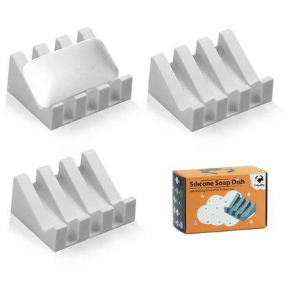 Self Draining Soap Dish Holder,Silicone Soap Dish,for Bathroom,Kitchen, Sponges，Can Extend Soap Life，Keep Soap Bars Dry and Easy Cleaning (White,2-Pack)