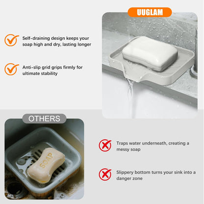 2 Pack Silicone Soap Dish, Self Draining Soap Dish 4.7"×3.9" White