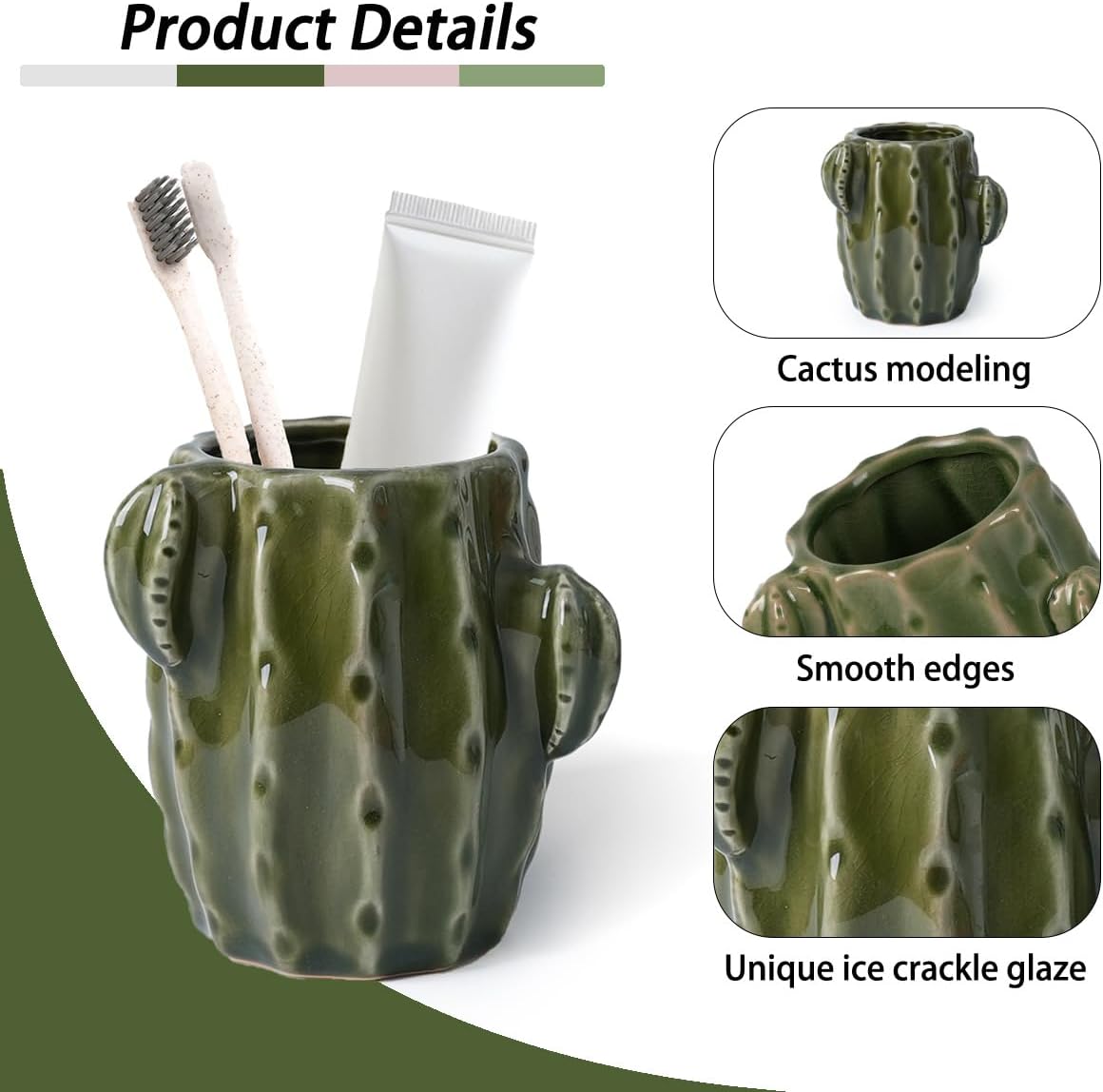 Ceramic Cactus Green Toothbrush Holder,Western Fun Bathroom Decor
