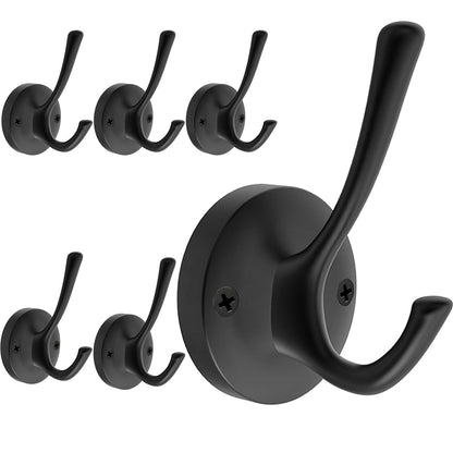 TOFIIGREM Black Towel Hooks, 2 Pack Coat Robe Hook Heavy Duty Metal Double Bathrobe Hook Wall Mounted, Hand Towels Hooks for Cubicle Bathroom Kitchen Closet Garage