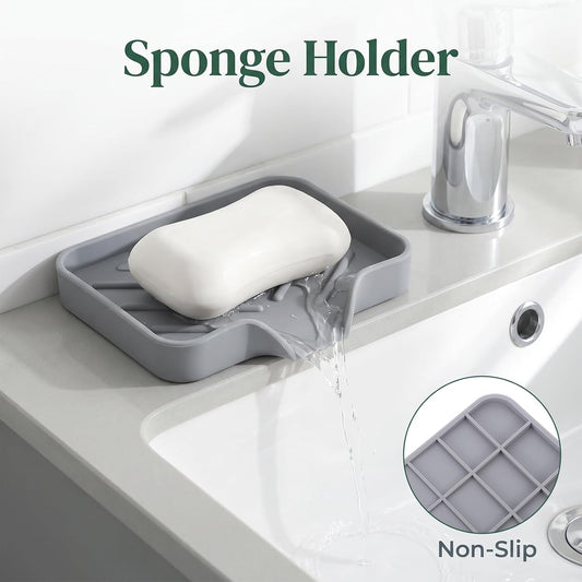 2 Pack Sponge Holder for Kitchen Sink, Silicone Soap Dish with Drain