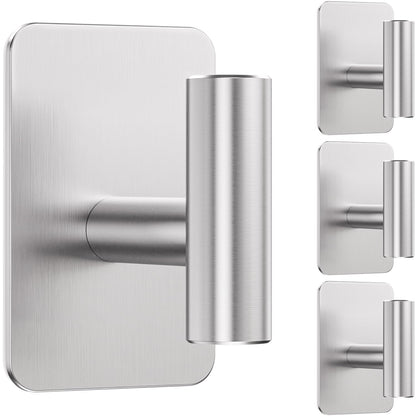 Large Heavy Duty Adhesive Wall Hooks - 26lb Max, Stainless Steel Waterproof Towel Hooks for Hanging Towel, Coat, Robe, Sticky Hooks for Use in Bathroom, Shower, Kitchen, Door(Black, 4 Pack)