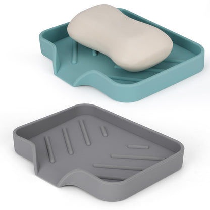 2 Pack Silicone Soap Dish, Self Draining Soap Dish 4.7"×3.9" White