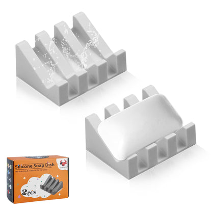Self Draining Soap Dish Holder,Silicone Soap Dish,for Bathroom,Kitchen, Sponges，Can Extend Soap Life，Keep Soap Bars Dry and Easy Cleaning (White,2-Pack)