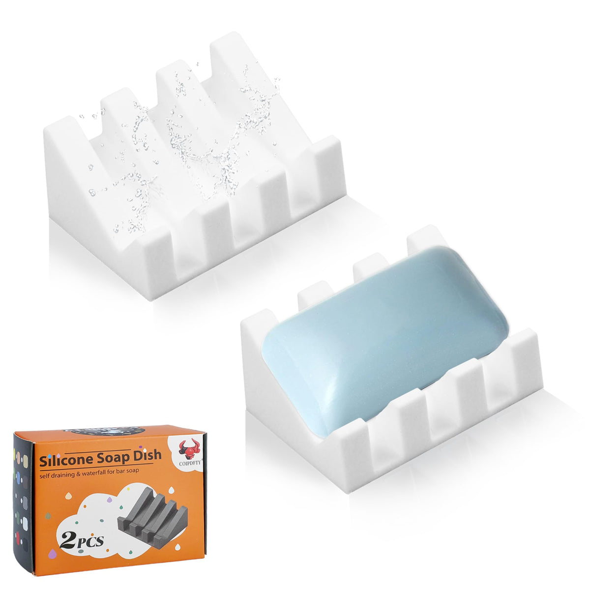 Self Draining Soap Dish Holder,Silicone Soap Dish,for Bathroom,Kitchen, Sponges，Can Extend Soap Life，Keep Soap Bars Dry and Easy Cleaning (White,2-Pack)