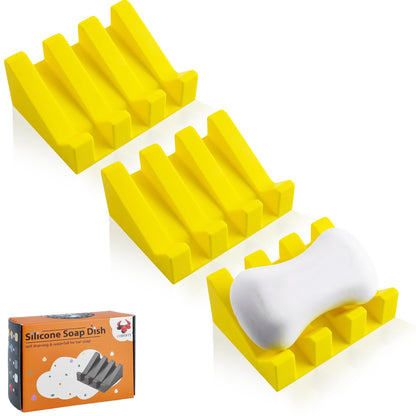 Self Draining Soap Dish Holder,Silicone Soap Dish,for Bathroom,Kitchen, Sponges，Can Extend Soap Life，Keep Soap Bars Dry and Easy Cleaning (White,2-Pack)