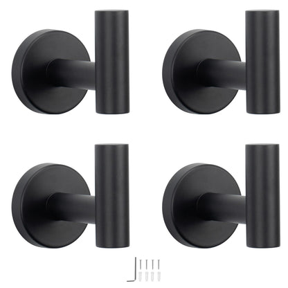 NearMoon Bath Towel Hooks- SUS 304 Stainless Steel Robe Hook Holder, Heavy Duty Coat Hook for Bathroom Livingroom Hotel Kitchen Garage, Wall Mounted (Matte Black, 4 Pack)