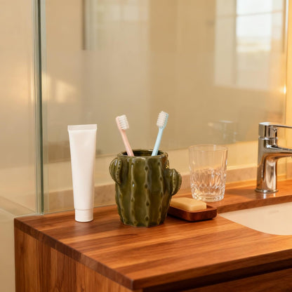 Ceramic Cactus Green Toothbrush Holder,Western Fun Bathroom Decor