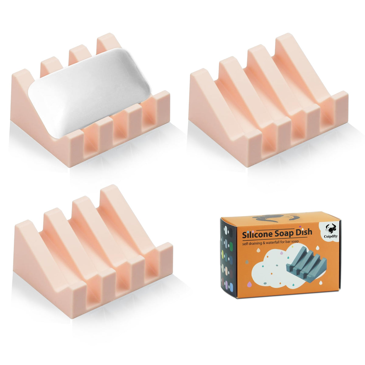 Self Draining Soap Dish Holder,Silicone Soap Dish,for Bathroom,Kitchen, Sponges，Can Extend Soap Life，Keep Soap Bars Dry and Easy Cleaning (White,2-Pack)