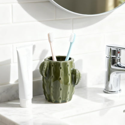 Ceramic Cactus Green Toothbrush Holder,Western Fun Bathroom Decor