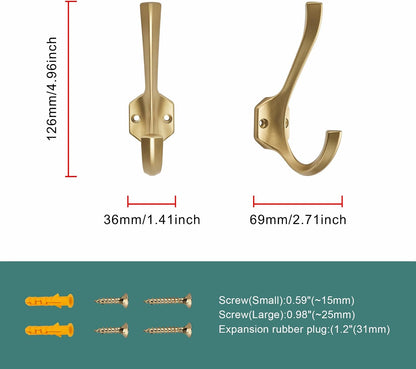 AVICCI 5 Pack Coat Hooks Matte Gold Towel Hooks Robe Hooks for Bathroom Living Room Bedroom Hanger for Robe Dressing Room