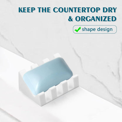Self Draining Soap Dish Holder,Silicone Soap Dish,for Bathroom,Kitchen, Sponges，Can Extend Soap Life，Keep Soap Bars Dry and Easy Cleaning (White,2-Pack)
