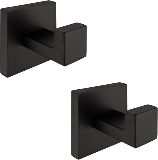 Nolimas Towel Hook Stainless Steel Bathroom Rustproof Clothes Towel Coat Hook Wall Mounted Square Toilet Kitchen, Heavy Duty Door Hanger, 2 Pack, Matte Black