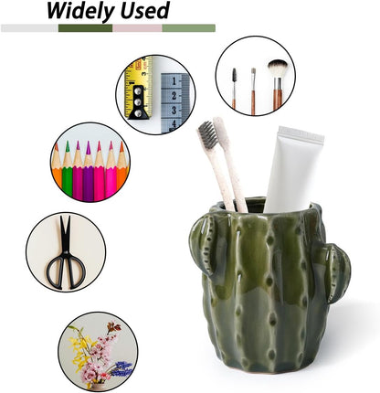 Ceramic Cactus Green Toothbrush Holder,Western Fun Bathroom Decor