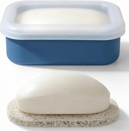 AIMAIAIMAI Compact Leakproof Silicone Travel Soap Case, Portable Soap Container with Drainage Layer - 2026 Travel Essentials for Camping, Gym & Shower (Blue)