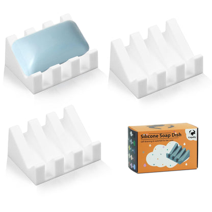 Self Draining Soap Dish Holder,Silicone Soap Dish,for Bathroom,Kitchen, Sponges，Can Extend Soap Life，Keep Soap Bars Dry and Easy Cleaning (White,2-Pack)