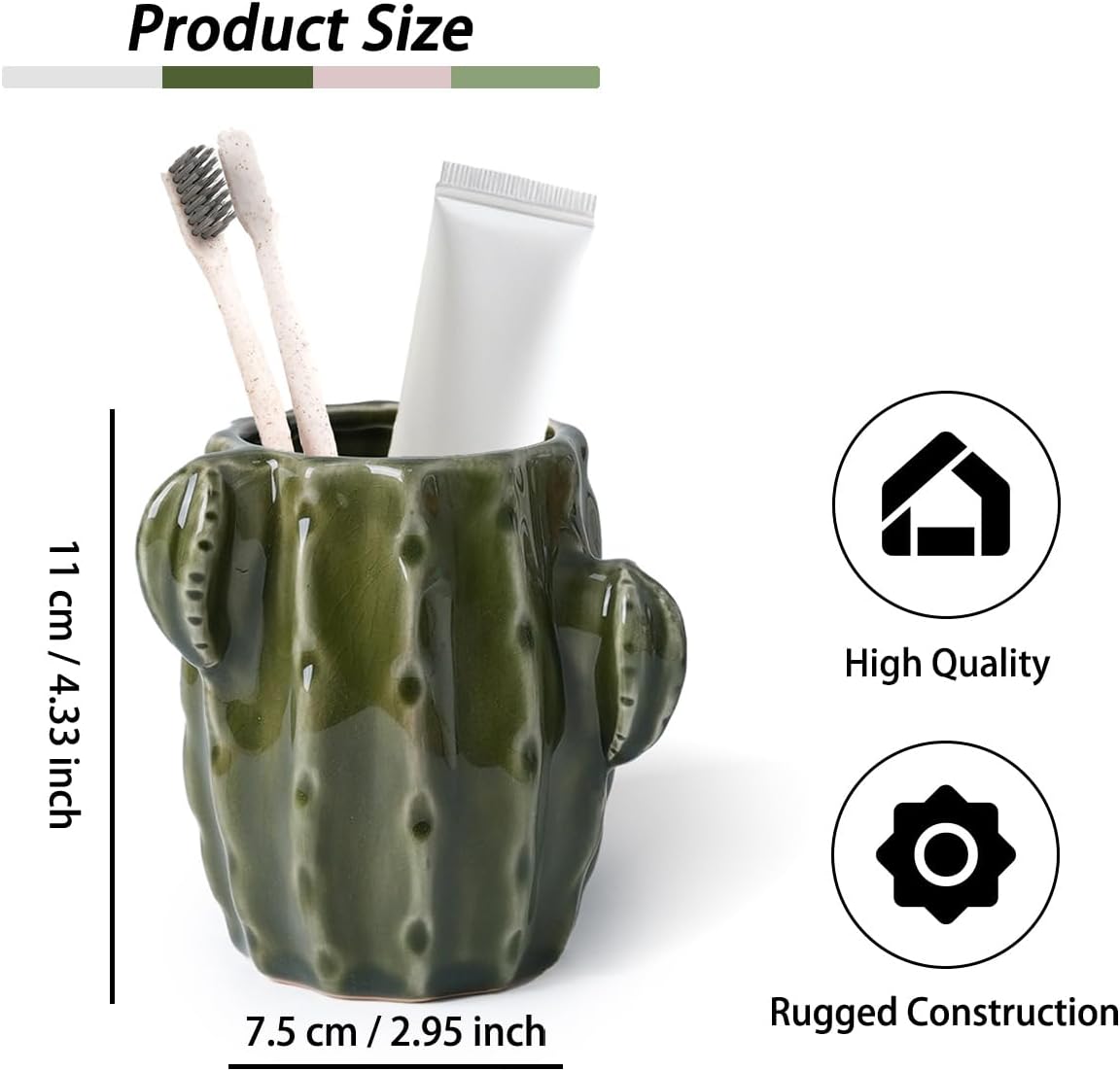 Ceramic Cactus Green Toothbrush Holder,Western Fun Bathroom Decor