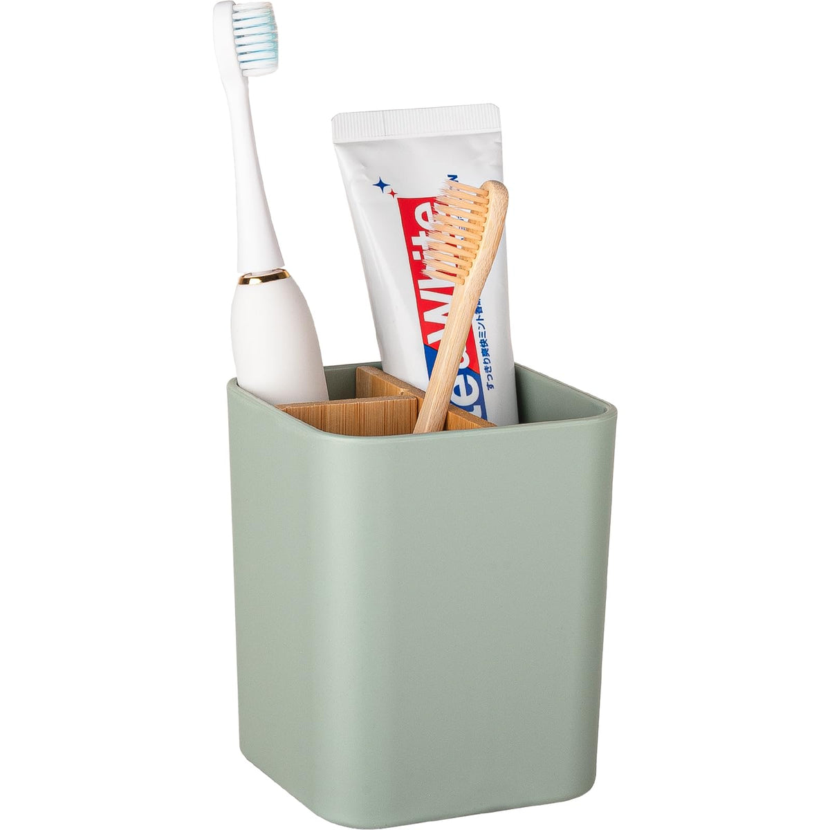 Bamboo Toothbrush Holder for Bathrooms Toothpaste Organizer - Green