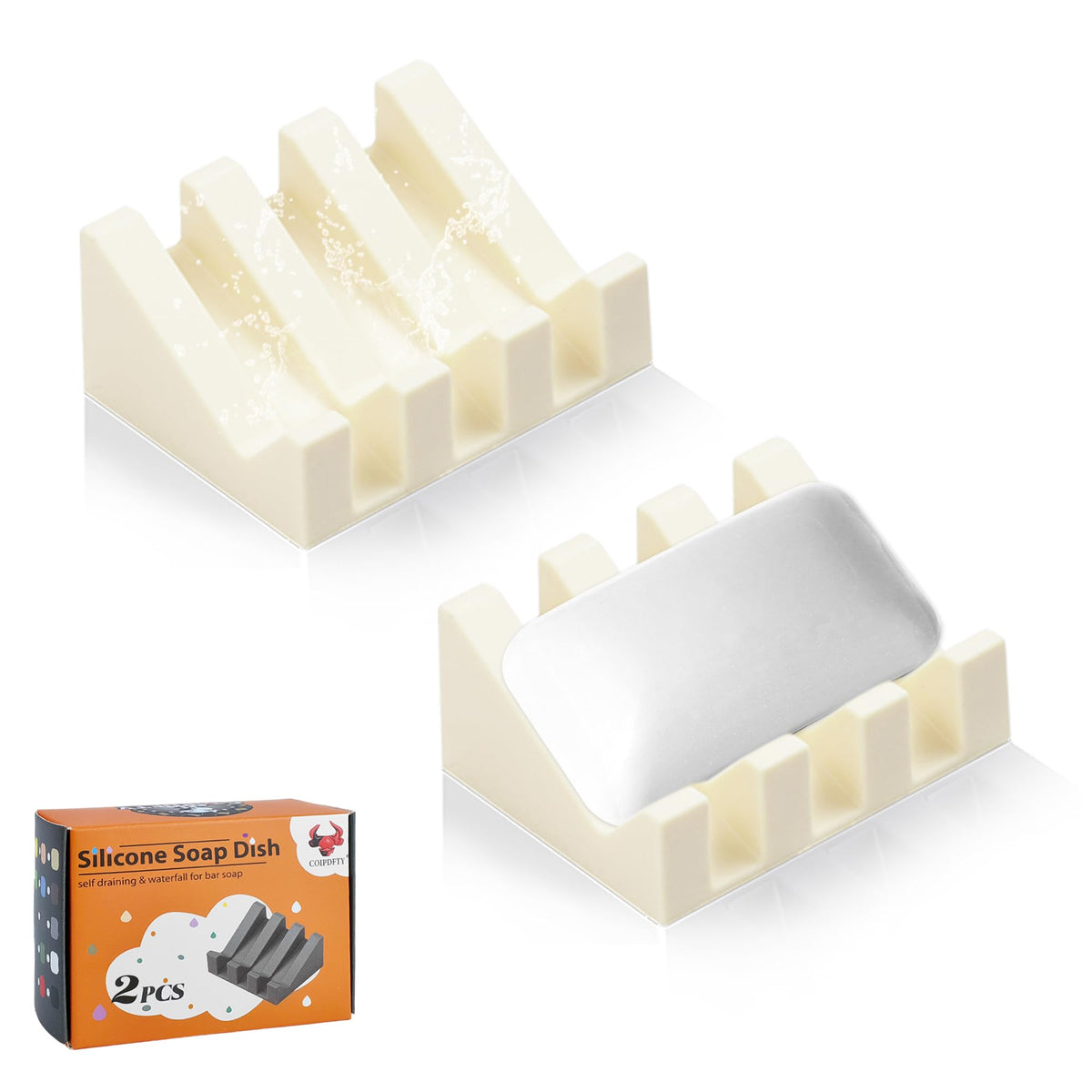 Self Draining Soap Dish Holder,Silicone Soap Dish,for Bathroom,Kitchen, Sponges，Can Extend Soap Life，Keep Soap Bars Dry and Easy Cleaning (White,2-Pack)