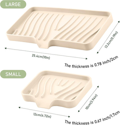 Silicone Soap Dish with Drain Spouts, Bar Soap Holder, Self-Draining Sink Organizer Kitchen Sponge Tray, Non-Slip Dispensers for Bathroom, Kitchen (Grey, 2 Short)