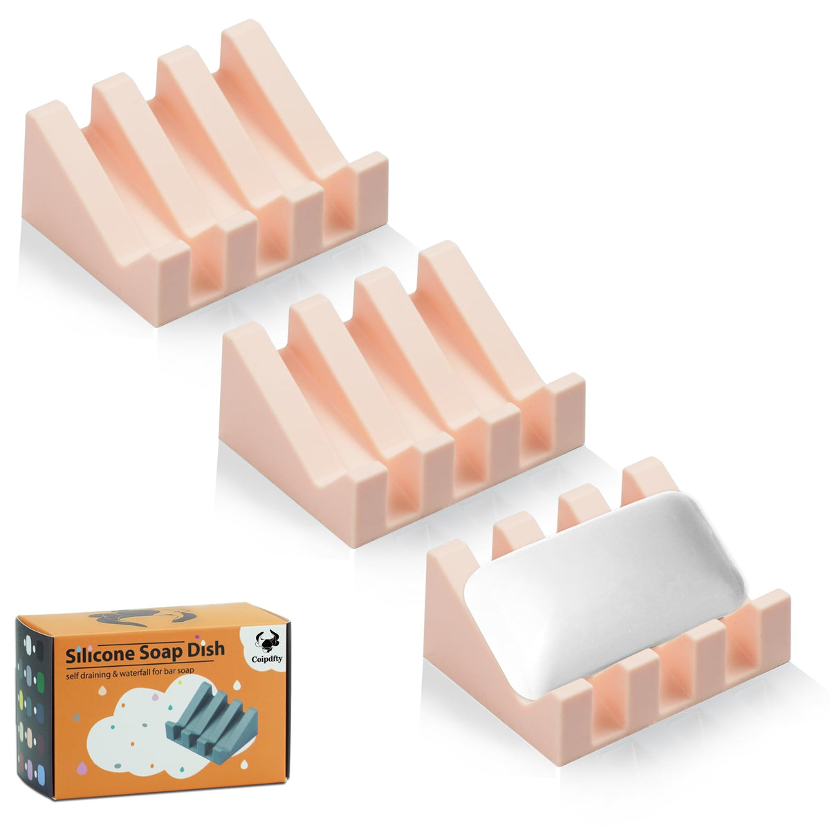 Self Draining Soap Dish Holder,Silicone Soap Dish,for Bathroom,Kitchen, Sponges，Can Extend Soap Life，Keep Soap Bars Dry and Easy Cleaning (White,2-Pack)