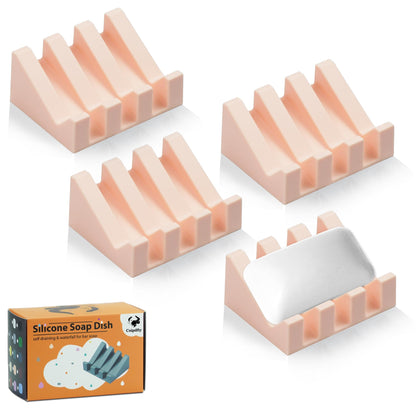 Self Draining Soap Dish Holder,Silicone Soap Dish,for Bathroom,Kitchen, Sponges，Can Extend Soap Life，Keep Soap Bars Dry and Easy Cleaning (White,2-Pack)