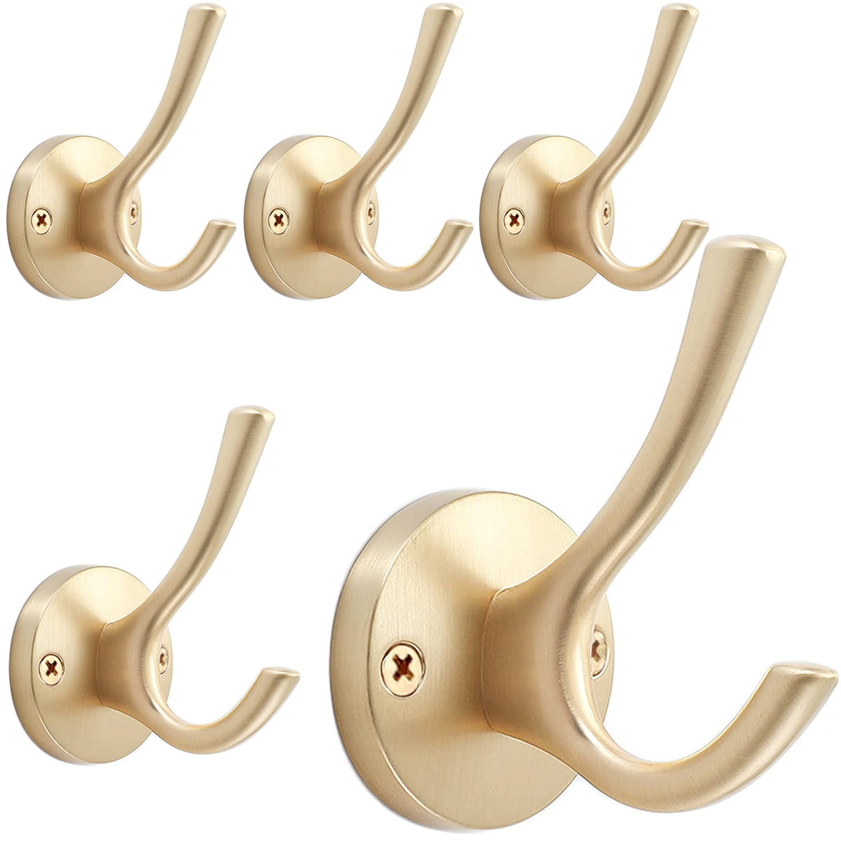 TOFIIGREM Black Towel Hooks, 2 Pack Coat Robe Hook Heavy Duty Metal Double Bathrobe Hook Wall Mounted, Hand Towels Hooks for Cubicle Bathroom Kitchen Closet Garage