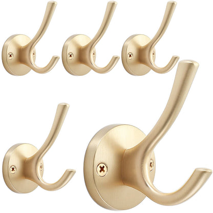 TOFIIGREM Black Towel Hooks, 2 Pack Coat Robe Hook Heavy Duty Metal Double Bathrobe Hook Wall Mounted, Hand Towels Hooks for Cubicle Bathroom Kitchen Closet Garage