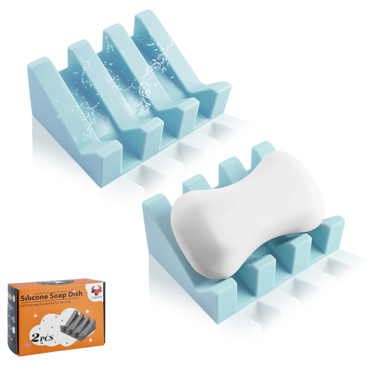 Self Draining Soap Dish Holder,Silicone Soap Dish,for Bathroom,Kitchen, Sponges，Can Extend Soap Life，Keep Soap Bars Dry and Easy Cleaning (White,2-Pack)