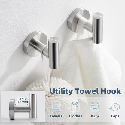 APLusee Brushed Nickel Bathroom Towel Hooks, 2 Pack, 304 Stainless Steel