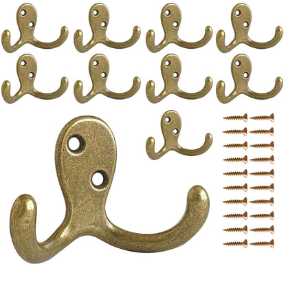 CBWLWJ 10 Pack Coat Hooks Wall Hooks for Hanging, Heavy Duty Double Prong Metal Hook Wall Mounted for Living Room, Bathroom, Kitchen, Bedroom for Coat, Bag, Scarf, Towel, Hat, Key, Cup (Black)