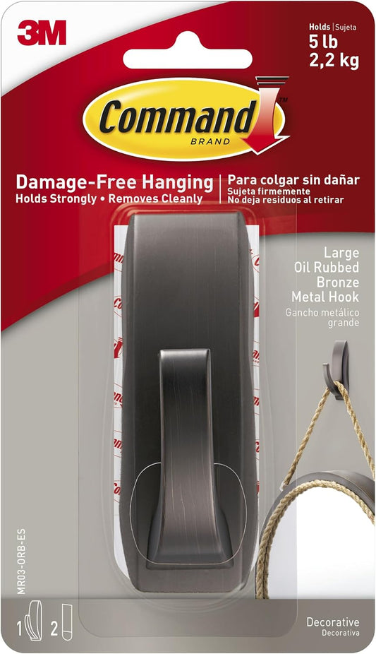 Command Large Modern Reflections Metal Hook, 5 lb, Oil Rubbed Bronze