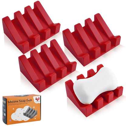 Self Draining Soap Dish Holder,Silicone Soap Dish,for Bathroom,Kitchen, Sponges，Can Extend Soap Life，Keep Soap Bars Dry and Easy Cleaning (White,2-Pack)
