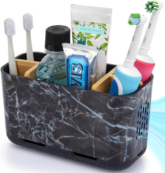 GFWARE Marble Toothbrush Holders with Drainage, Bathroom Organizer, Large