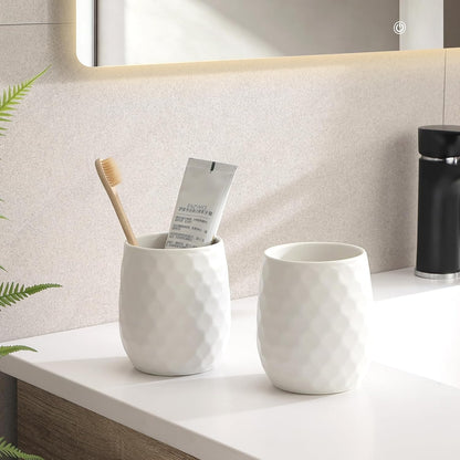 Ceramic Honeycomb Toothbrush Holders for Bathrooms - White Toothbrush Holders, Reusable Toothbrush Cups, Bathroom Tumbler Cups, Mouthwash Cups, Bathroom Counter Organizer
