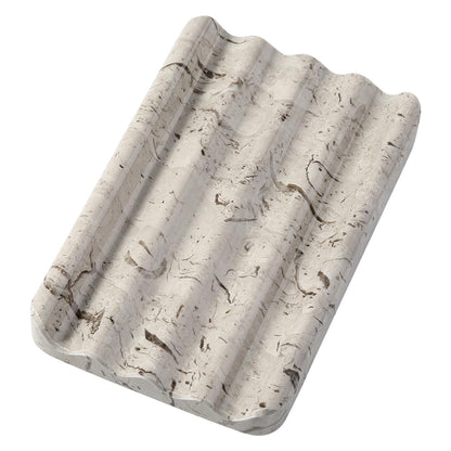Koville African Natural Marble Soap Dish for Shower, Stone Soap Tray for Bathroom, Bar Soap Holder for Sink, Stripe Grooves Soap Saver Stone Dish Keep Bars Dry Easy Clean (Namib Bianco)