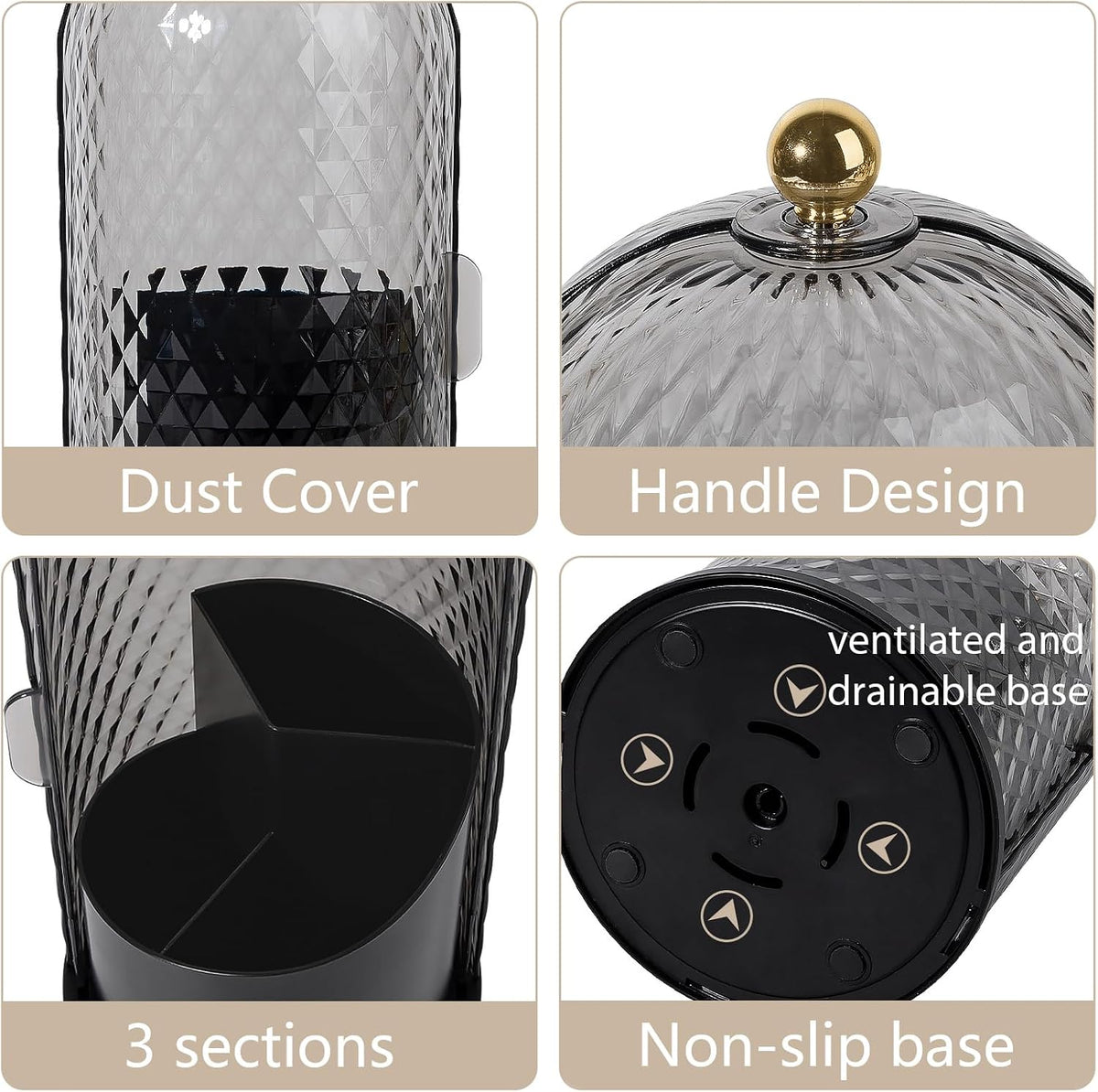 Toothbrush Holder with Cover for Bathroom Countertop, Organizer, Black