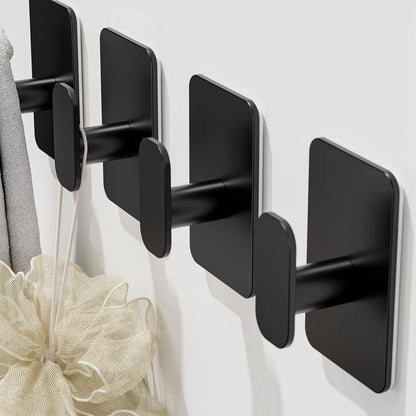 Large Heavy Duty Adhesive Wall Hooks - 26lb Max, Stainless Steel Waterproof Towel Hooks for Hanging Towel, Coat, Robe, Sticky Hooks for Use in Bathroom, Shower, Kitchen, Door(Black, 4 Pack)